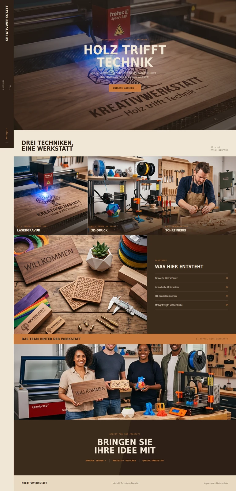 Komplette Startseite der Kreativwerkstatt in Dresden