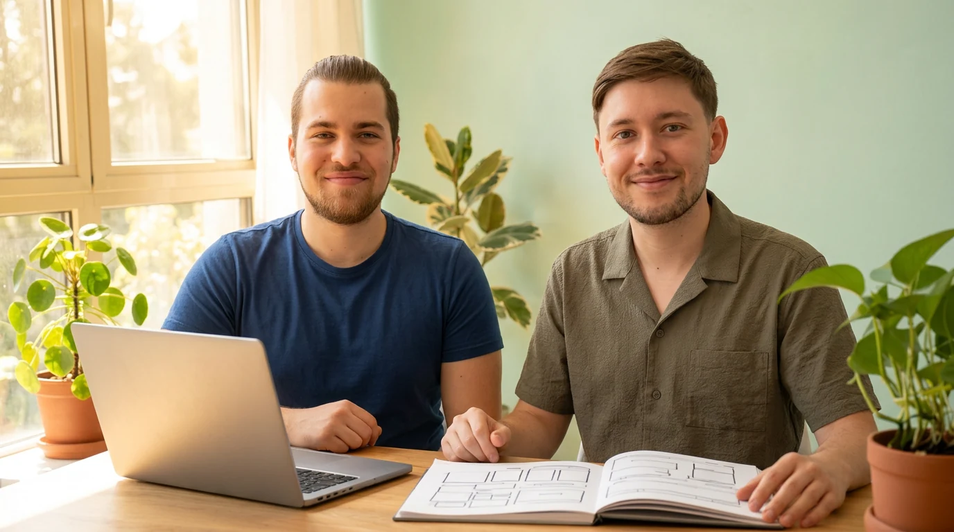 Kevin Helmert und Nino Mihalyi am Arbeitstisch