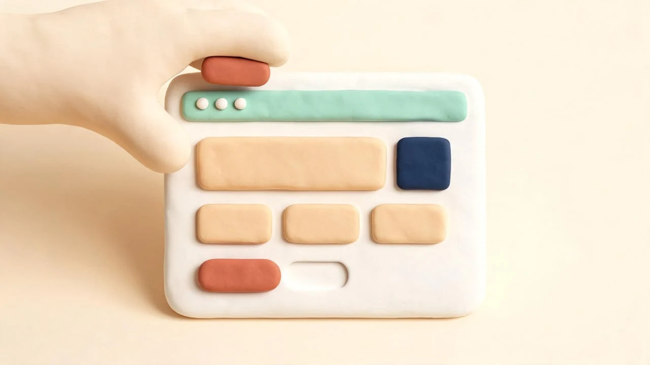 Illustration: eine Hand setzt das letzte Element in eine Website ein