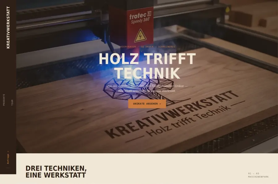 Die Startseite der Kreativwerkstatt für Lasergravur und 3D-Druck in Dresden