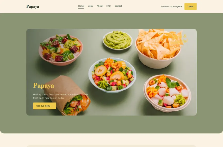Die Startseite von Papaya, Bowls und Smoothies in Berlin