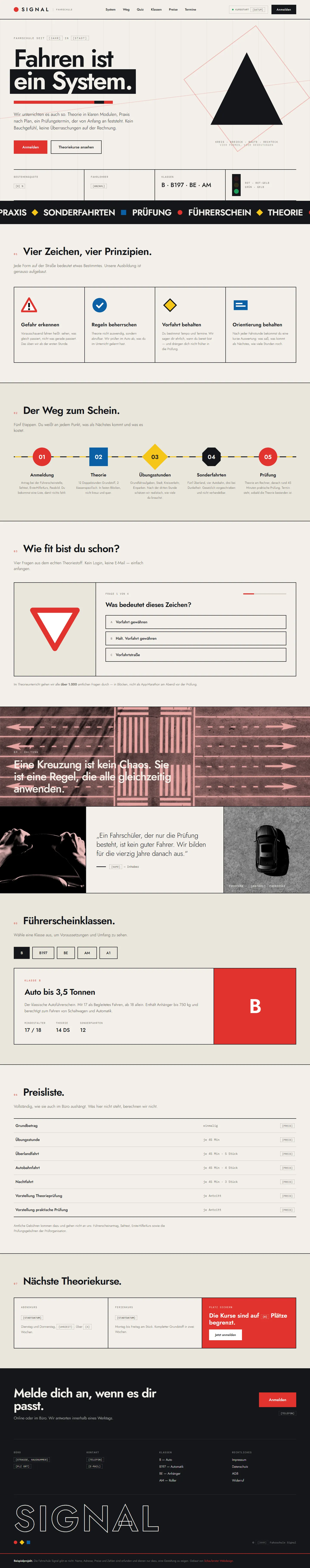 Die Beispielseite Signal in der Desktopansicht, von oben bis zur Fußzeile
