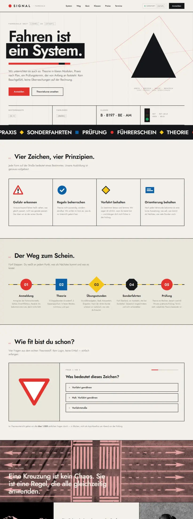 Die Beispielseite Signal im Browserfenster, von oben nach unten