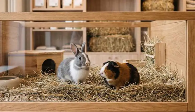 Kaninchen und Meerschweinchen im Gehege